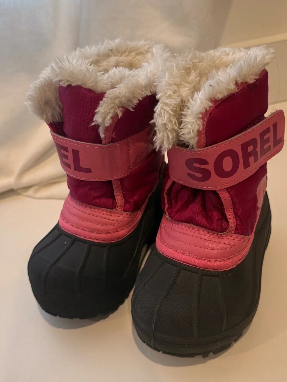 Sorel Pink and White Kids Faux-Fur Winter Boot (Size 6 US)